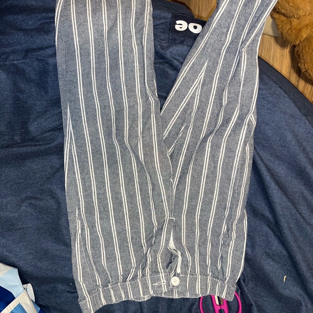blue and white pants